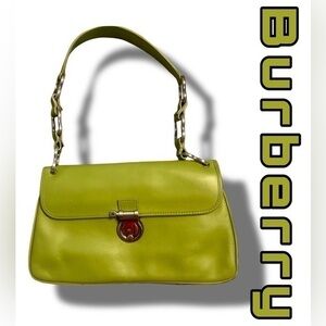 Burberry London Green Shoulder Bag EUC & Near Mint Locking Clasp Closure